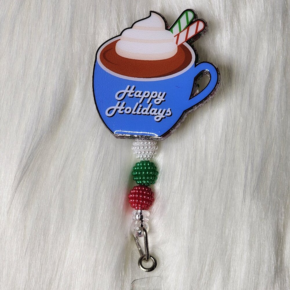 Hot Cocoa Happy Holidays Retractable Badge Reel